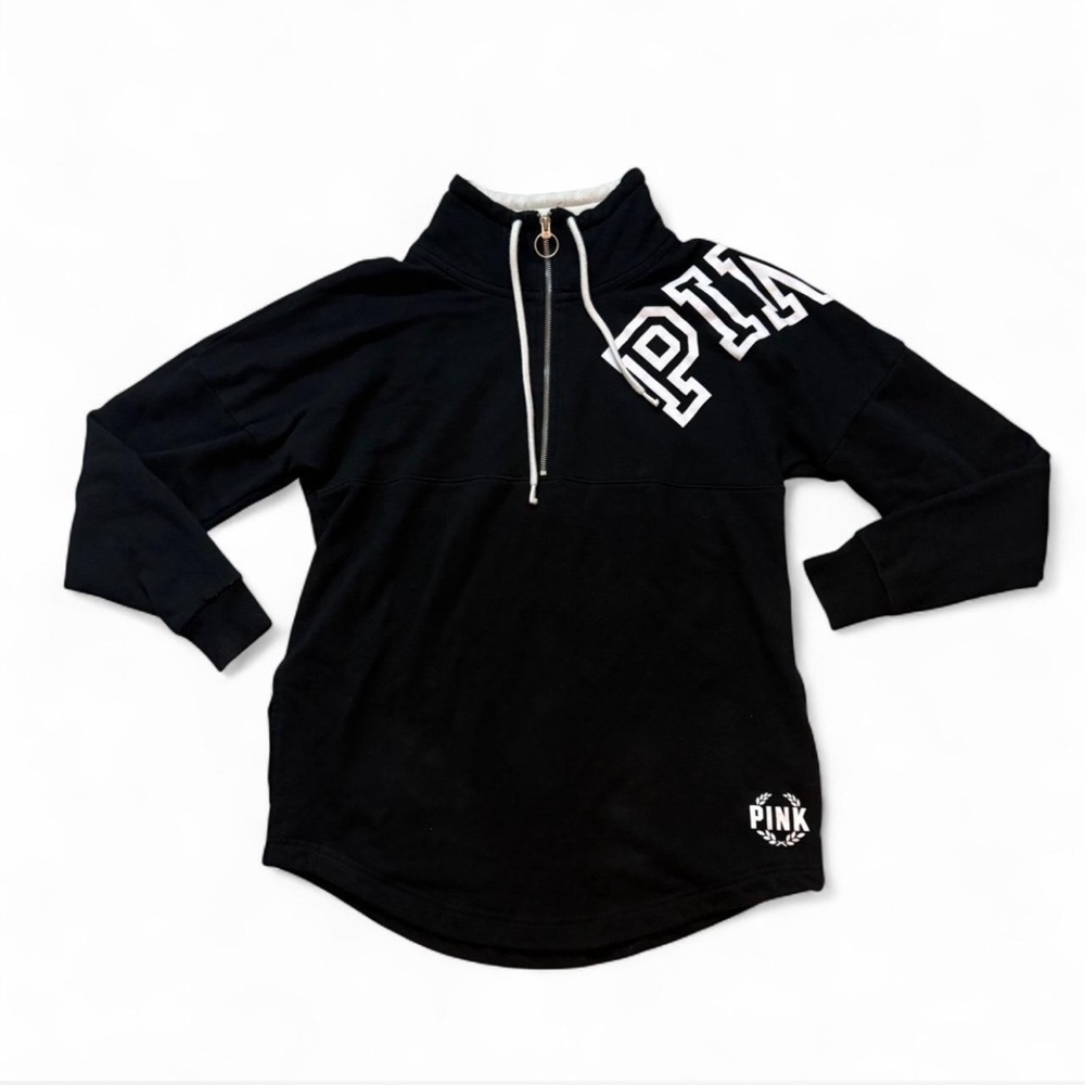 Black & White Victoria's Secret PINK Quarter Zip Pullover Sweatshirt